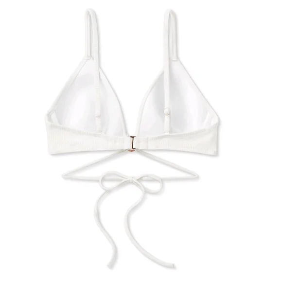 Lightly Lined Triangle Strappy Tie Ribbed Bikini Top+JM Pearl sun spray - Picture 3 of 15
